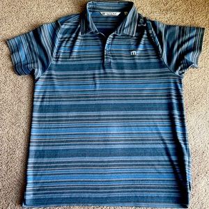 Travis Mathew Blue & Grey Striped Polo